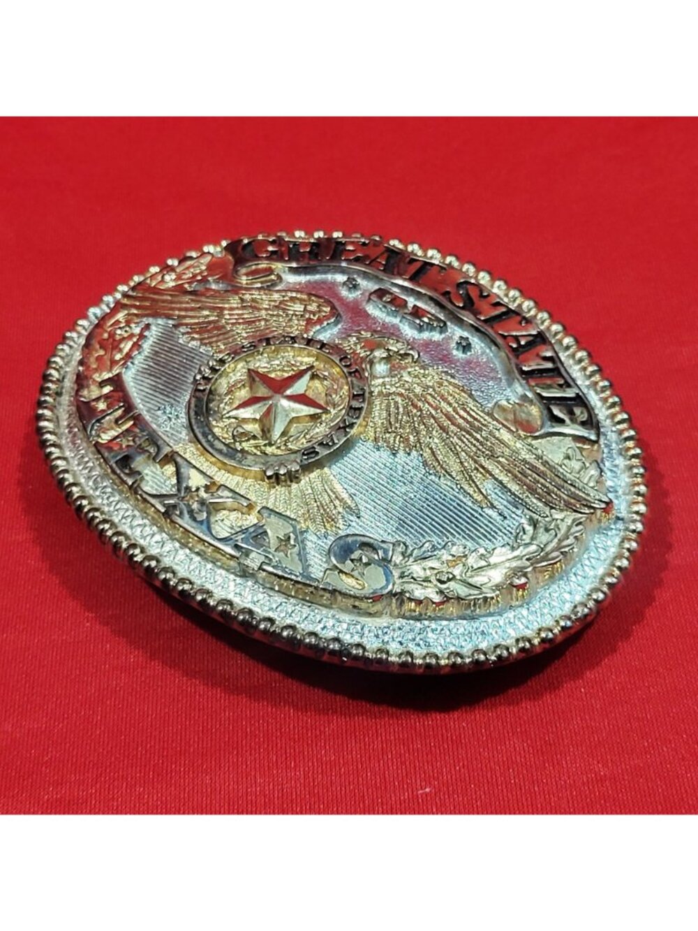 Vintage Texas Belt Buckle Two Tone Eagle Star Silversmith Collection ADM Western - Picture 5 of 10